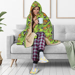Green Monarch Butterfly Pattern Print Hooded Blanket