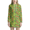 Green Monarch Butterfly Pattern Print Pullover Hoodie Dress