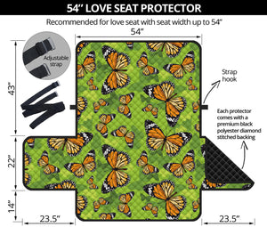 Green Monarch Butterfly Pattern Print Loveseat Protector