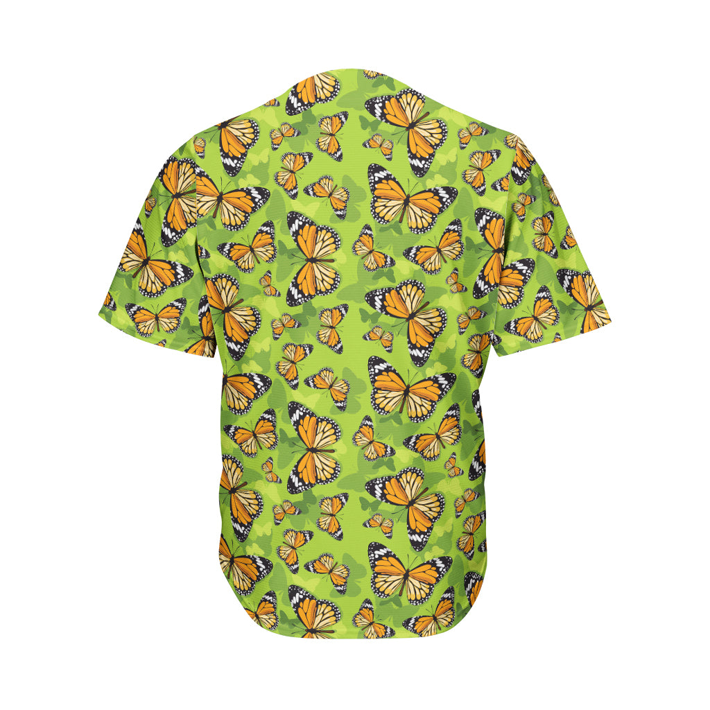 Green Monarch Butterfly Pattern Print Men's Baseball Jersey