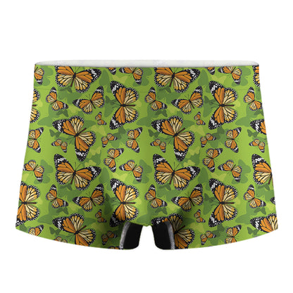 Green Monarch Butterfly Pattern Print Men's Boxer Briefs