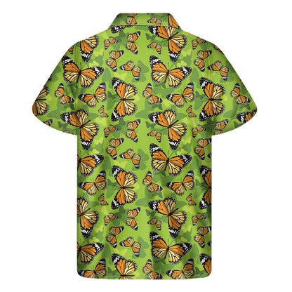 Green Monarch Butterfly Pattern Print Men's Short Sleeve Shirt