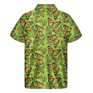 Green Monarch Butterfly Pattern Print Men's Short Sleeve Shirt