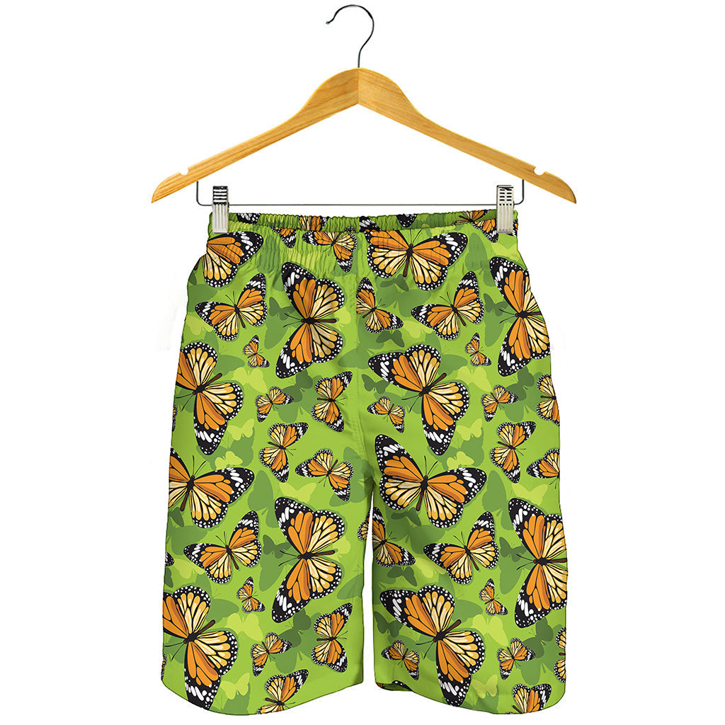 Green Monarch Butterfly Pattern Print Men's Shorts