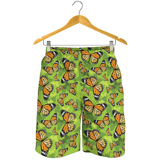 Green Monarch Butterfly Pattern Print Men's Shorts