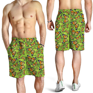 Green Monarch Butterfly Pattern Print Men's Shorts
