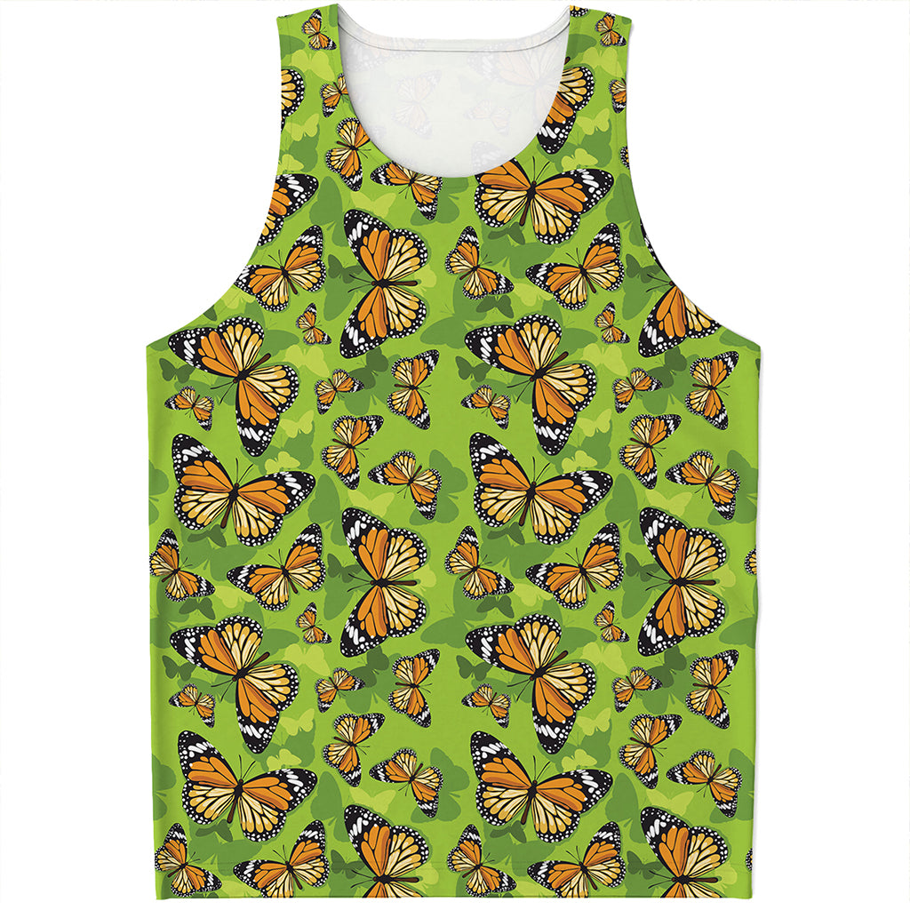 Green Monarch Butterfly Pattern Print Men's Tank Top