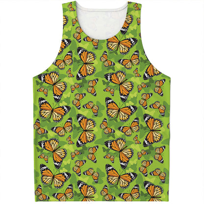 Green Monarch Butterfly Pattern Print Men's Tank Top