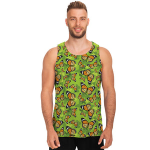 Green Monarch Butterfly Pattern Print Men's Tank Top