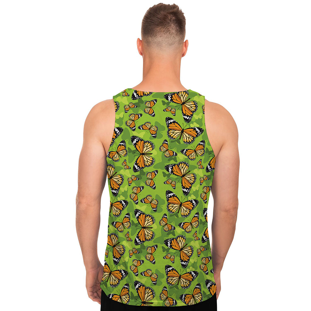 Green Monarch Butterfly Pattern Print Men's Tank Top