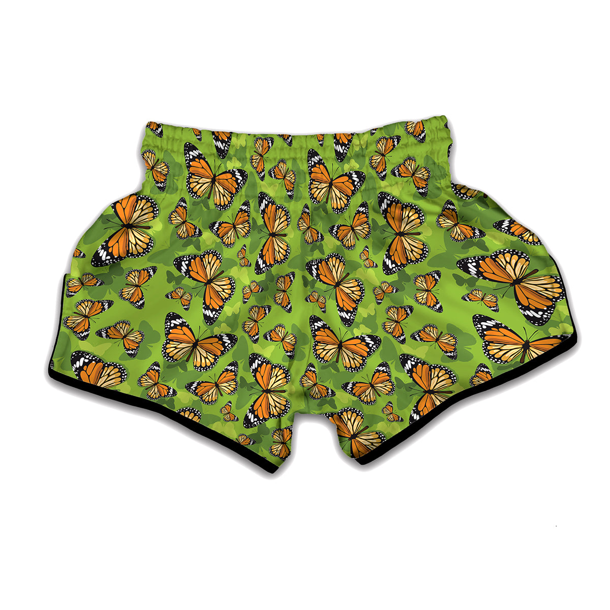 Green Monarch Butterfly Pattern Print Muay Thai Boxing Shorts