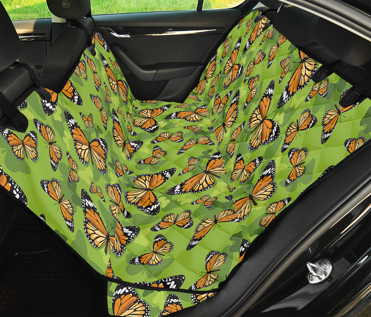 Green Monarch Butterfly Pattern Print Pet Car Back Seat Cover