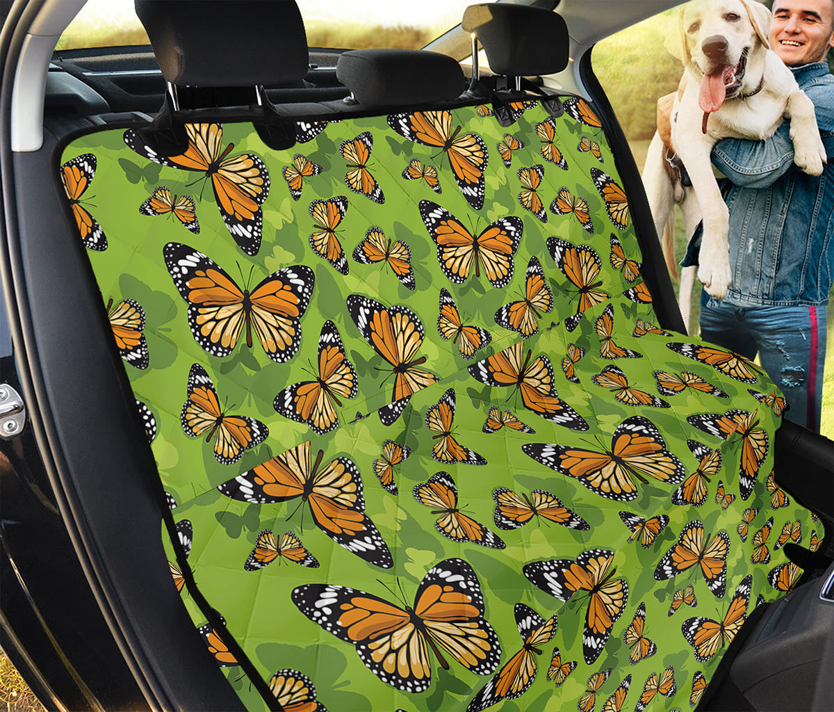 Green Monarch Butterfly Pattern Print Pet Car Back Seat Cover