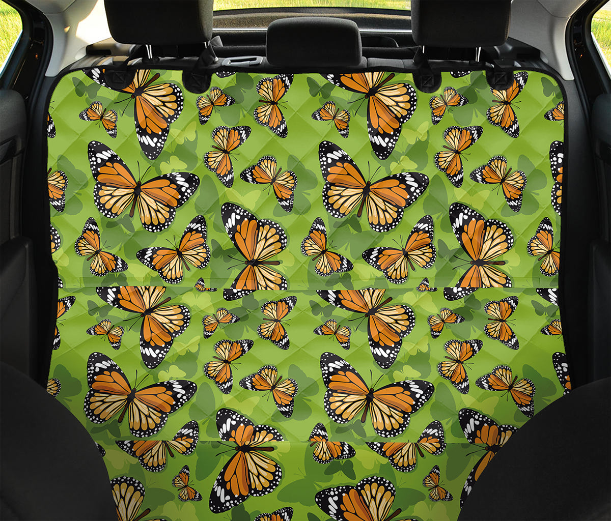 Green Monarch Butterfly Pattern Print Pet Car Back Seat Cover