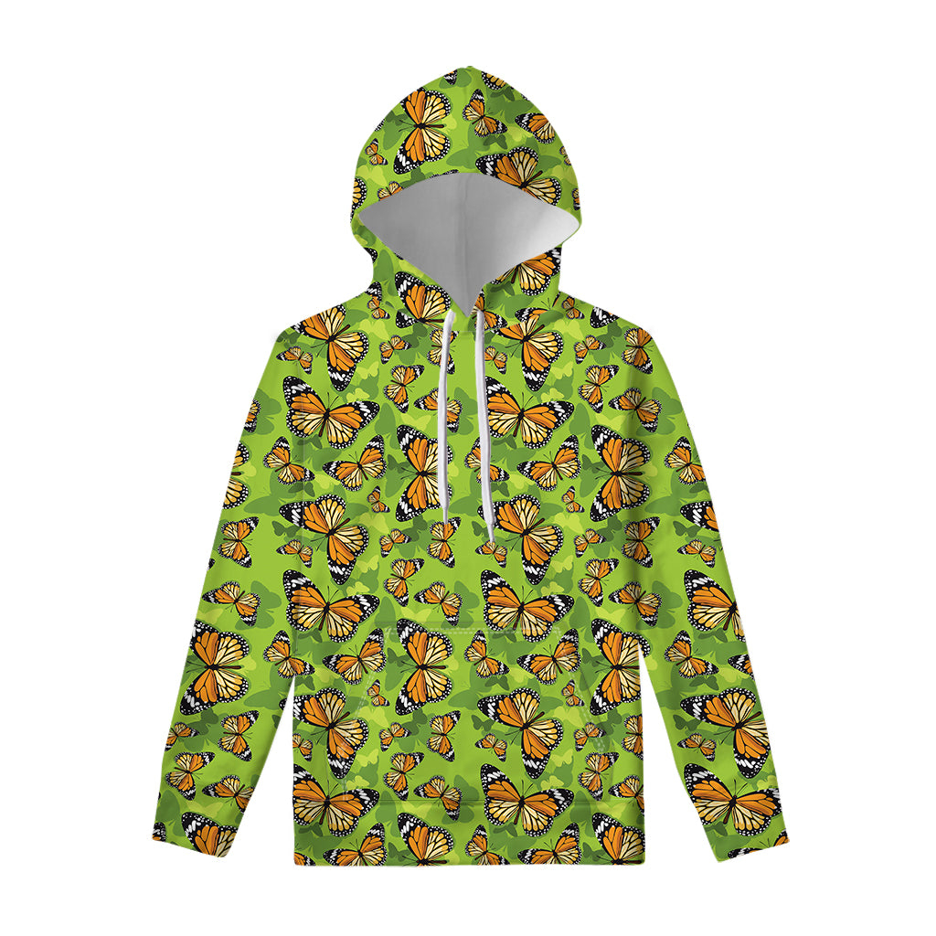 Green Monarch Butterfly Pattern Print Pullover Hoodie