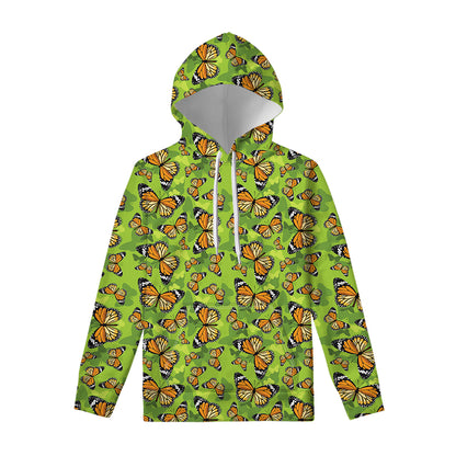 Green Monarch Butterfly Pattern Print Pullover Hoodie
