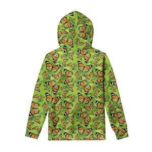Green Monarch Butterfly Pattern Print Pullover Hoodie