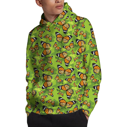 Green Monarch Butterfly Pattern Print Pullover Hoodie