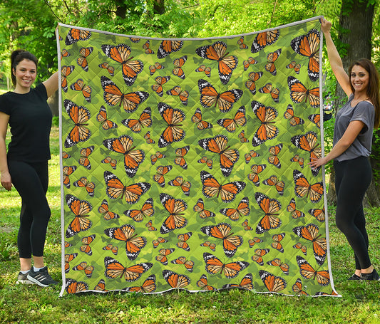 Green Monarch Butterfly Pattern Print Quilt