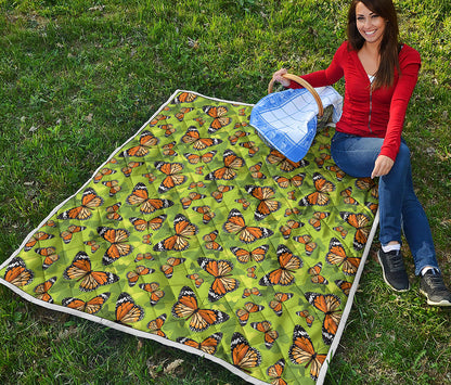 Green Monarch Butterfly Pattern Print Quilt