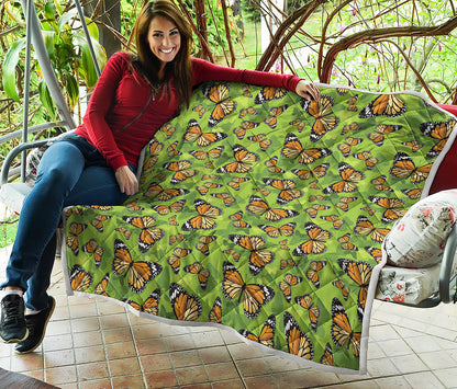 Green Monarch Butterfly Pattern Print Quilt