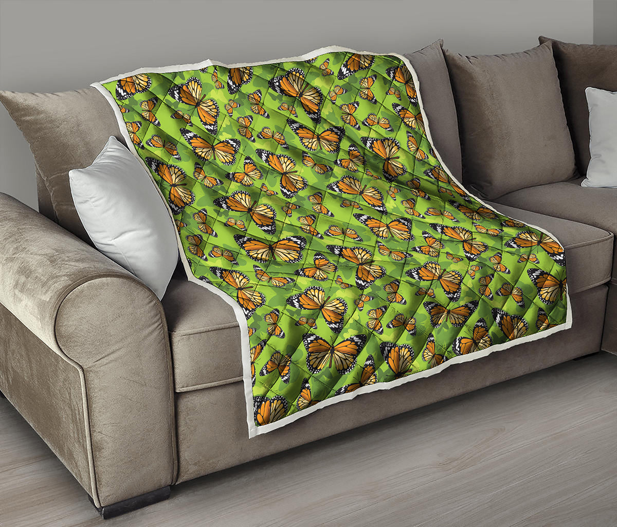 Green Monarch Butterfly Pattern Print Quilt