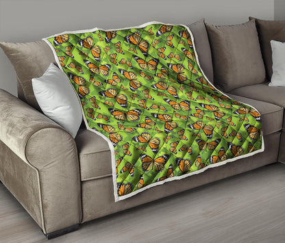 Green Monarch Butterfly Pattern Print Quilt