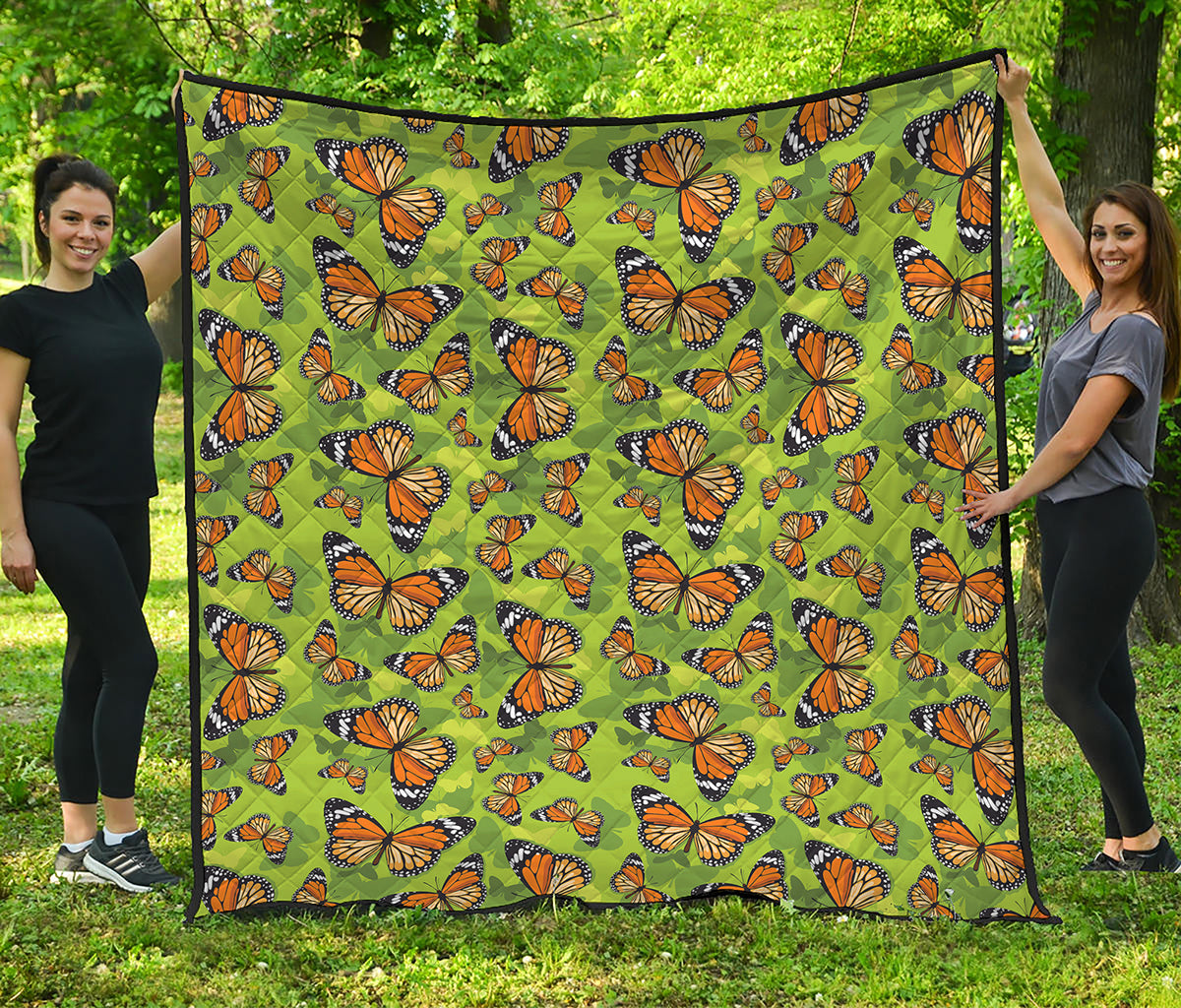 Green Monarch Butterfly Pattern Print Quilt