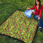 Green Monarch Butterfly Pattern Print Quilt