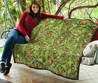 Green Monarch Butterfly Pattern Print Quilt