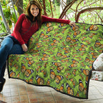 Green Monarch Butterfly Pattern Print Quilt