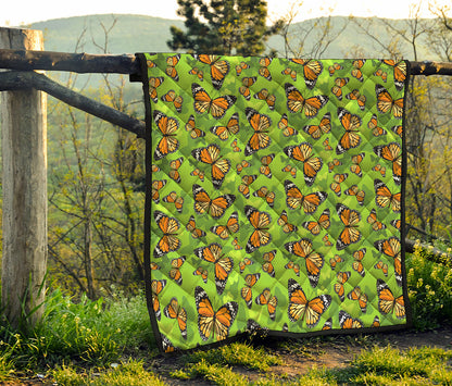 Green Monarch Butterfly Pattern Print Quilt