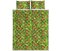 Green Monarch Butterfly Pattern Print Quilt Bed Set