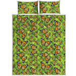 Green Monarch Butterfly Pattern Print Quilt Bed Set
