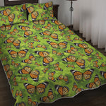 Green Monarch Butterfly Pattern Print Quilt Bed Set