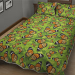 Green Monarch Butterfly Pattern Print Quilt Bed Set