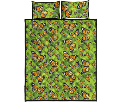 Green Monarch Butterfly Pattern Print Quilt Bed Set