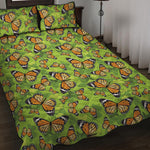 Green Monarch Butterfly Pattern Print Quilt Bed Set