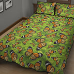 Green Monarch Butterfly Pattern Print Quilt Bed Set
