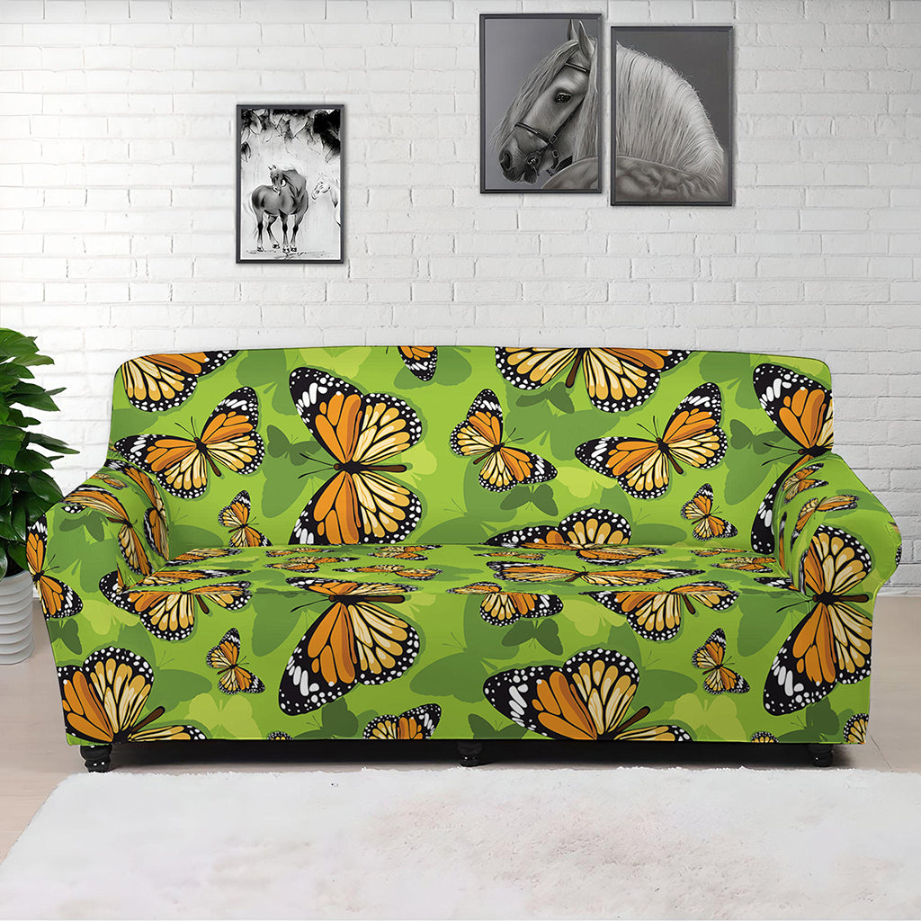 Green Monarch Butterfly Pattern Print Sofa Cover