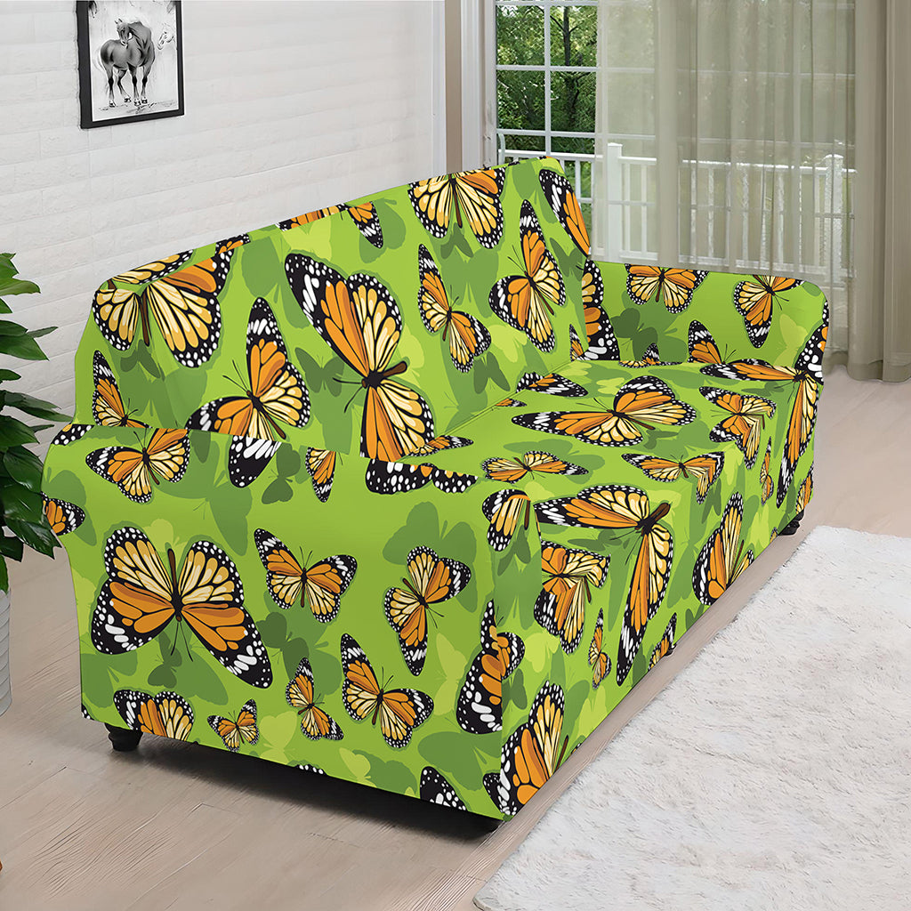 Green Monarch Butterfly Pattern Print Sofa Cover
