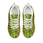 Green Monarch Butterfly Pattern Print White Sneakers