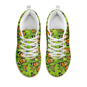 Green Monarch Butterfly Pattern Print White Sneakers
