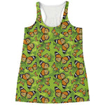 Green Monarch Butterfly Pattern Print Women's Racerback Tank Top