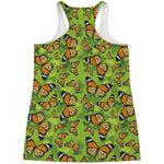 Green Monarch Butterfly Pattern Print Women's Racerback Tank Top