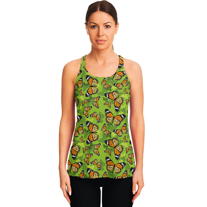 Green Monarch Butterfly Pattern Print Women's Racerback Tank Top