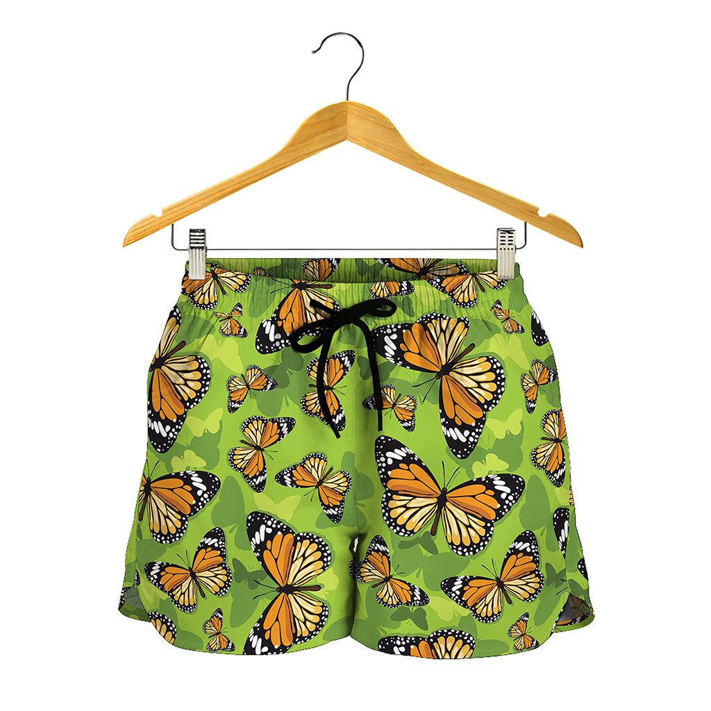 Green Monarch Butterfly Pattern Print Women's Shorts
