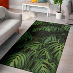 Green Monstera Leaf Print Area Rug