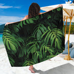 Green Monstera Leaf Print Beach Sarong Wrap