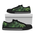 Green Monstera Leaf Print Black Low Top Sneakers